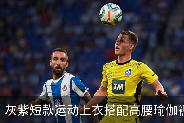 灰紫短款运动上衣搭配高腰瑜伽裤，柔和配色勾勒流畅舒展身材线条